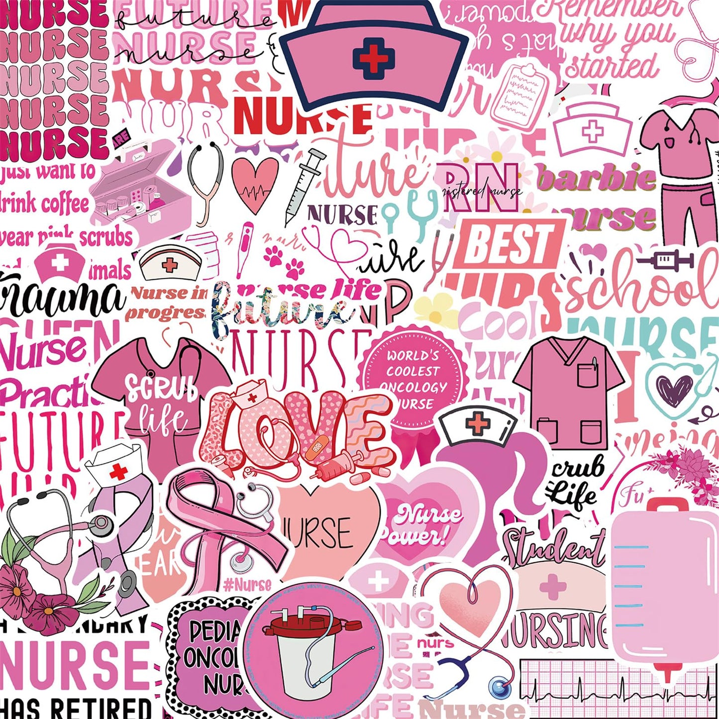 Pink Nurse Stickers Nursing Stickers Pack 50PCS Glueewee Nurse Accessories Vinyl Waterproof Nurse Stickers for Water Bottles Laptop Luggage Gifts for Woman Girl Female Nurse