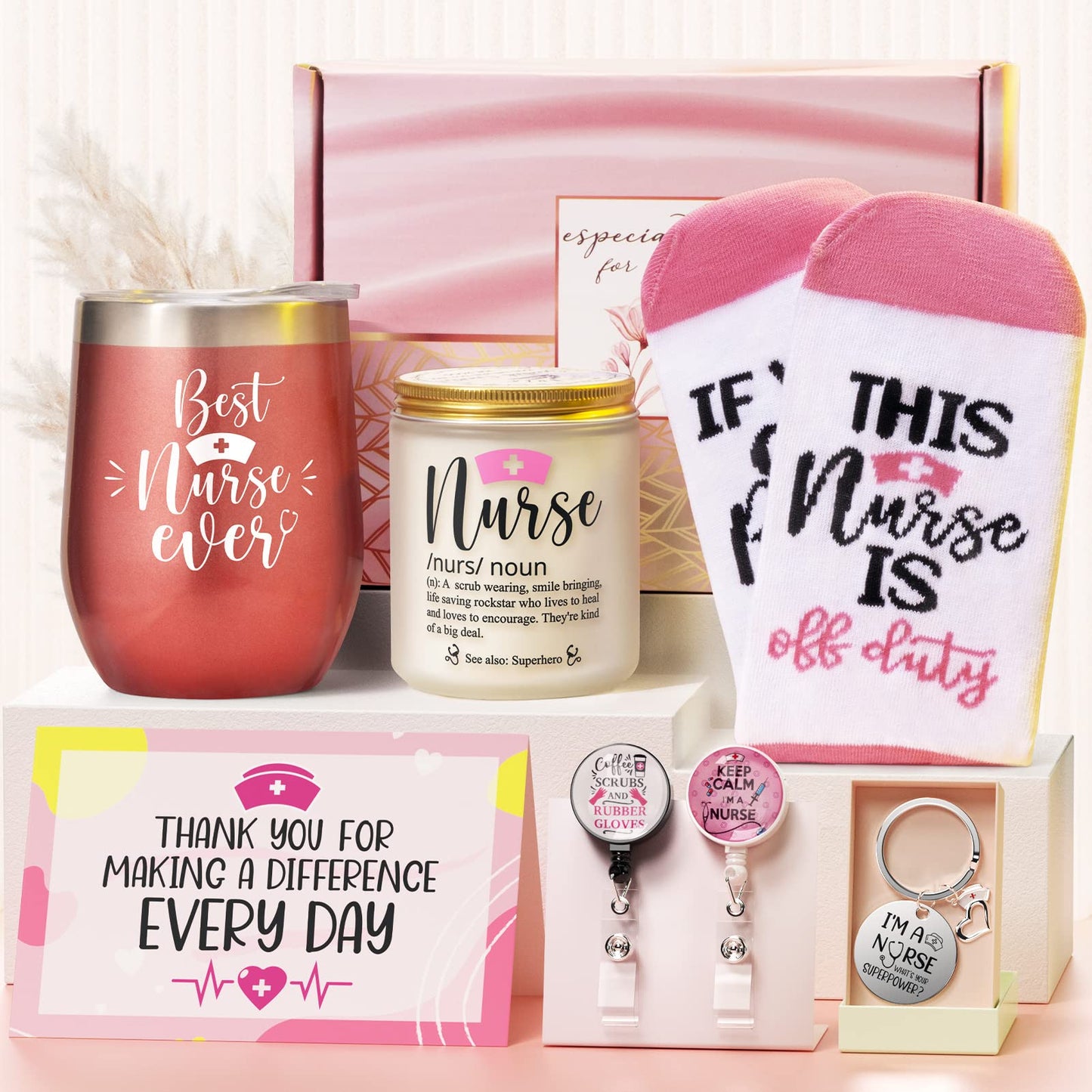 Nurse Gifts Box for Women Female Nurse Appreciation Gifts for Nurses Valentines Day Gifts for Nurse for School Nurse Nurse Practitioner Nurse Graduation Funny RN Nurses Gifts Basket w/ Wine Tumbler
